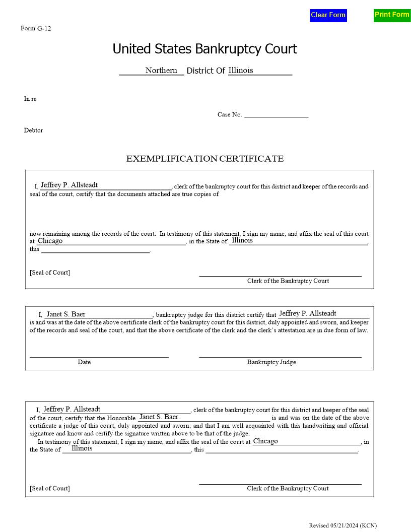 Exemplification Certificate {G-12} | Pdf Fpdf Docx | Illinois