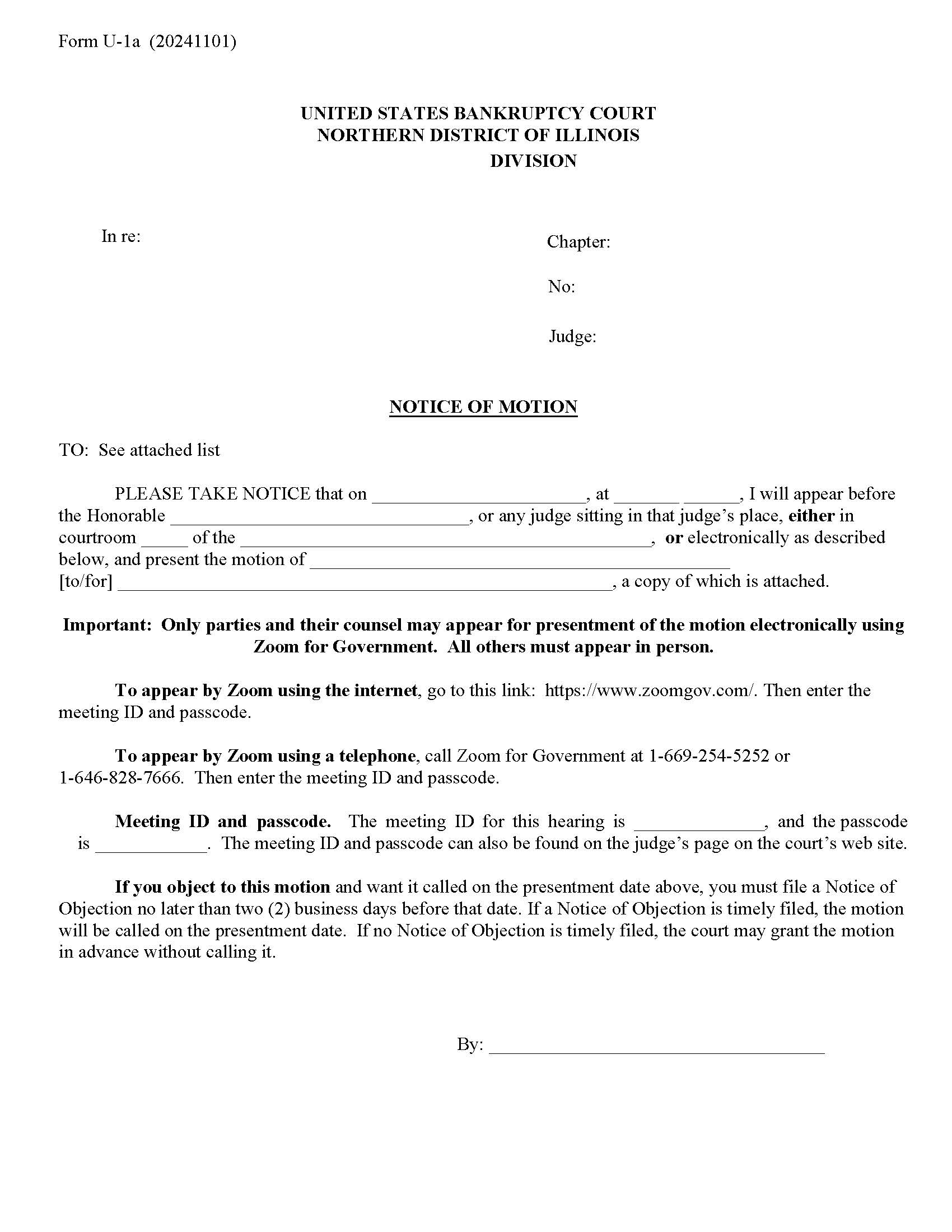 Notice Of Motion (Unclaimed Funds) {Form U-1a} | Pdf Fpdf Docx | Illinois
