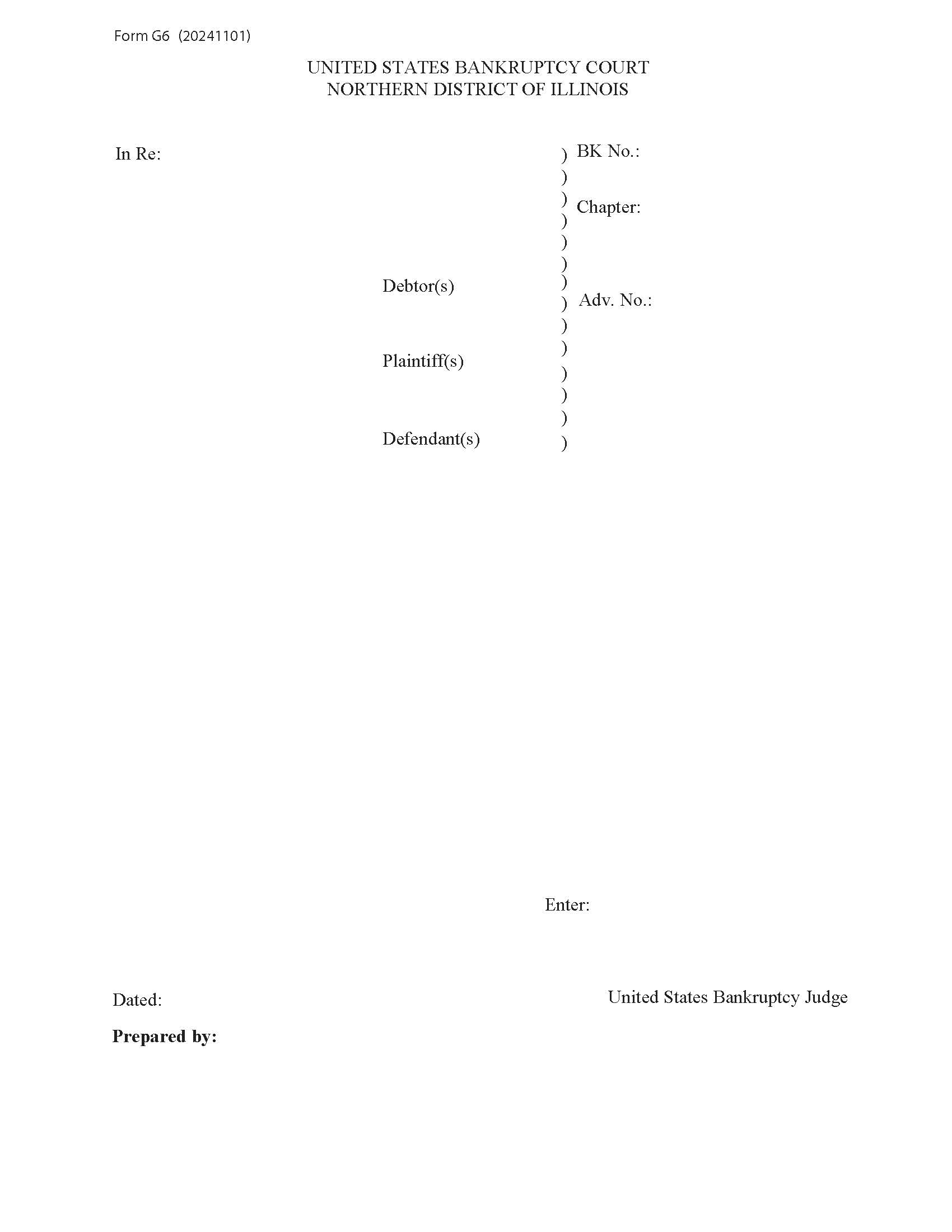 Order (Blank - Adversary) {ILNB G6} | Pdf Fpdf Docx | Illinois