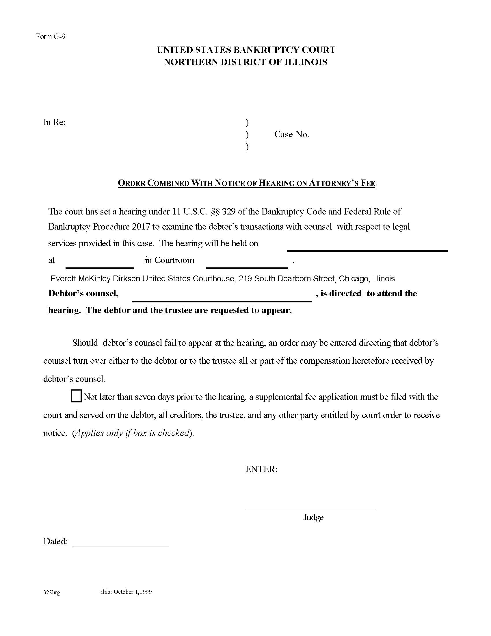 Order Combined With Notice Of Hearing On Attorneys Fee {G-9} | Pdf Fpdf Doc Docx | Illinois
