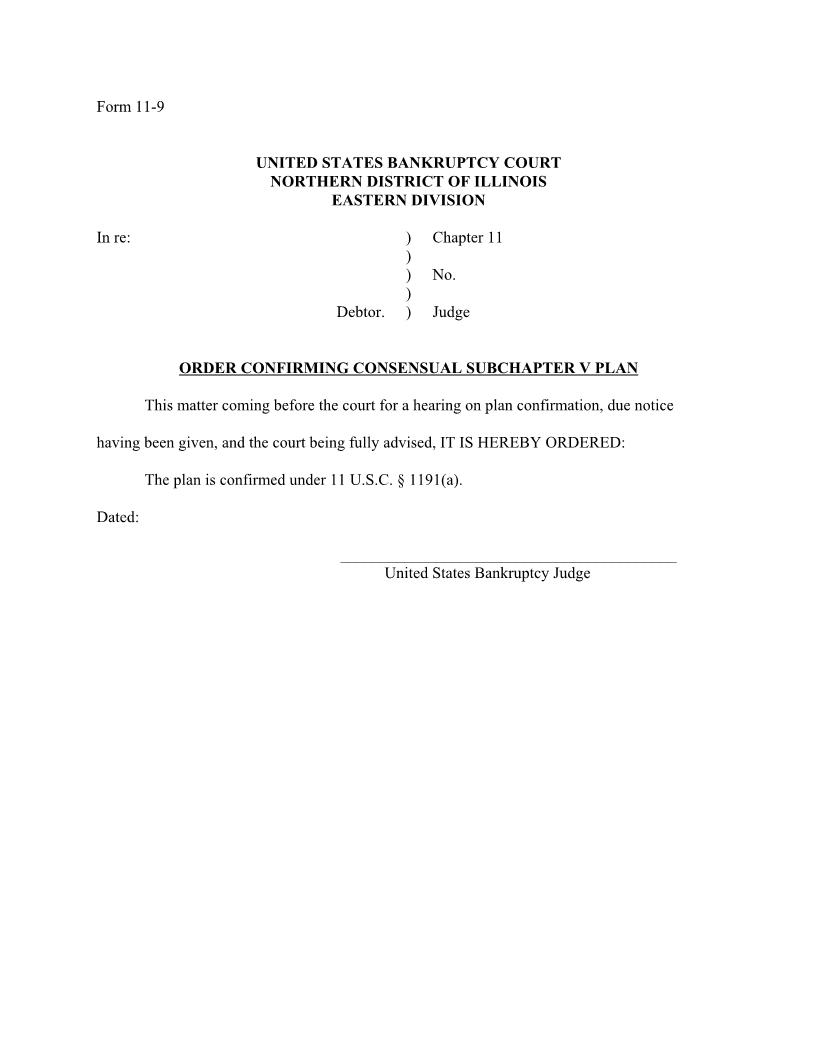 Order Confirming Consensual Subchapter V Plan {11-9} | Pdf Fpdf Docx | Illinois
