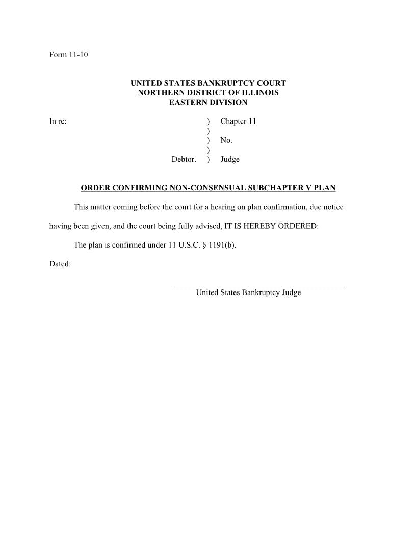 Order Confirming Non-Consensual Subchapter V Plan {11-10} | Pdf Fpdf Docx | Illinois