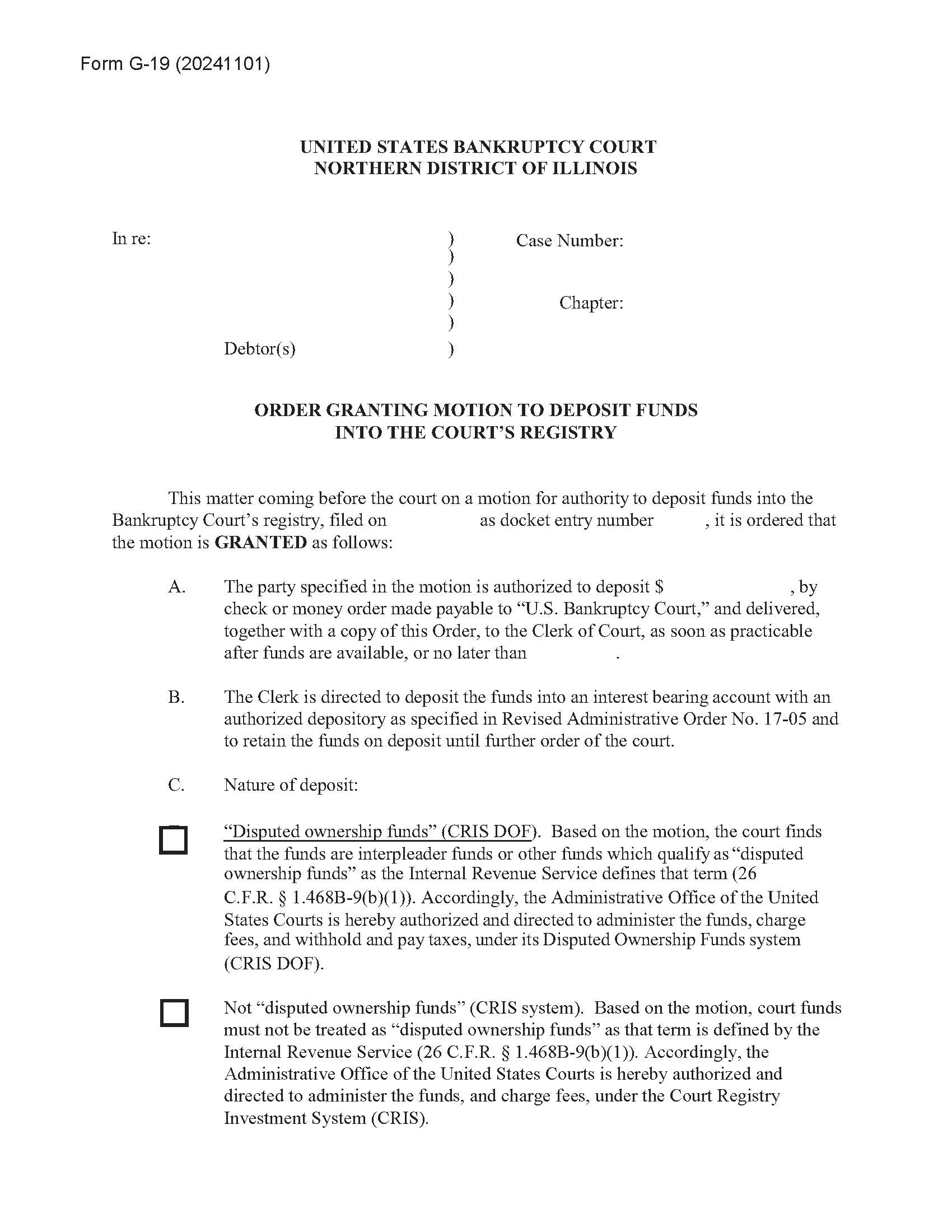 Order Granting Motion To Deposit Funds Into The Courts Registry {G-19} | Pdf Fpdf Docx | Illinois