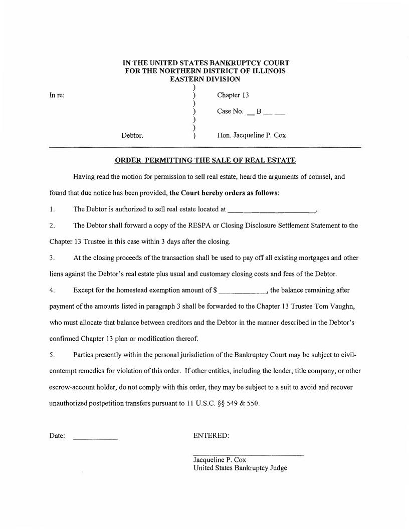 Order Permitting The Sale Of Real Estate (Judge Cox) | Pdf Fpdf Docx | Illinois