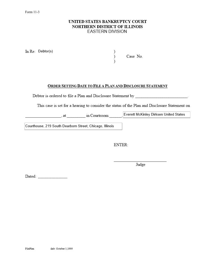 Order Setting Date To File Plan And Disclosure Statement {11-3} | Pdf Fpdf Docx | Illinois
