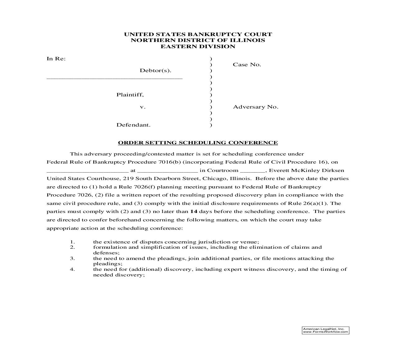 Order Setting Scheduling Conference (Judge Cox) | Pdf Fpdf Docx | Illinois