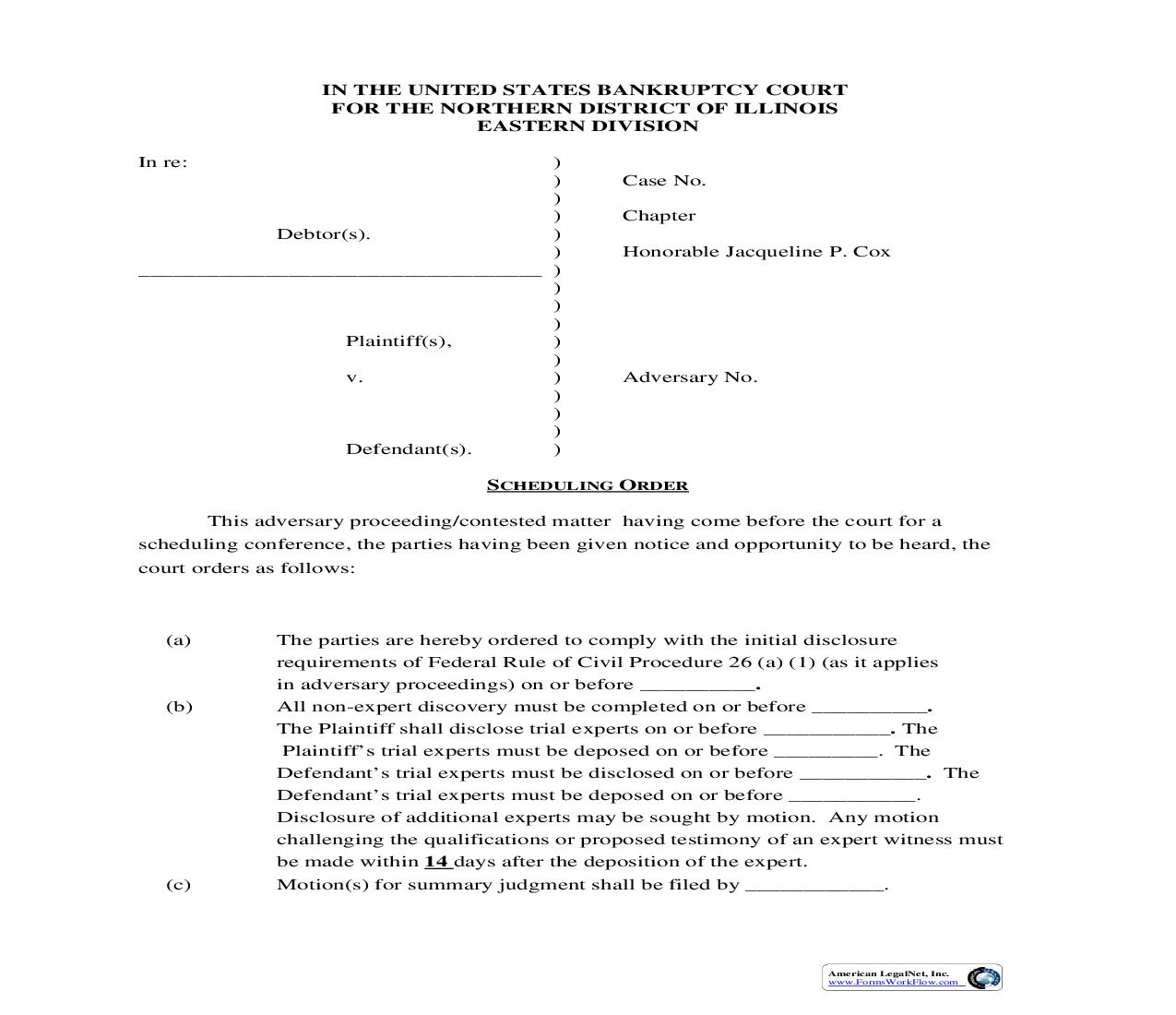 Scheduling Order (Judge Cox) | Pdf Fpdf Doc Docx | Illinois