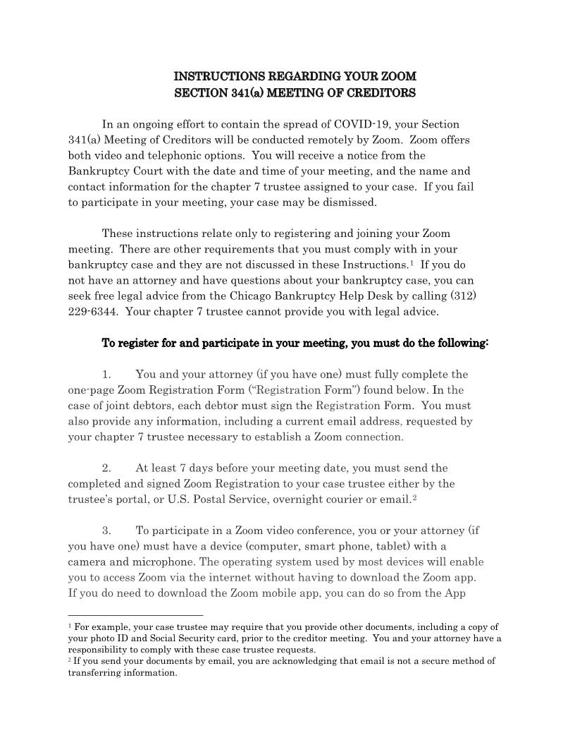 Zoom Section 341(a) Meeting Of Creditors With Delcaration-Verification {ILNB Z341DV} | Pdf Fpdf Docx | Illinois