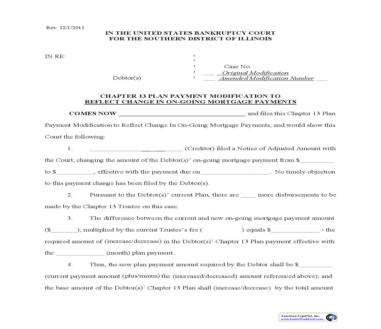 Chapter 13 Plan Payment Modification To Reflect Change In On-Going Mortgage Payments | Pdf Fpdf Doc Docx | Illinois