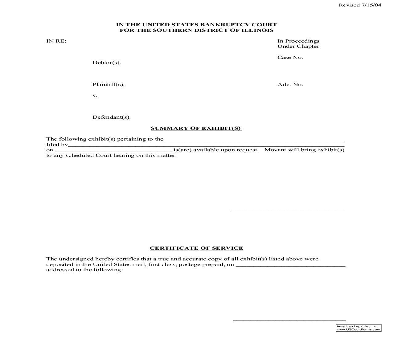 Exhibit(s) Summary And Certificate Of Service-AP | Pdf Fpdf Doc Docx | Illinois