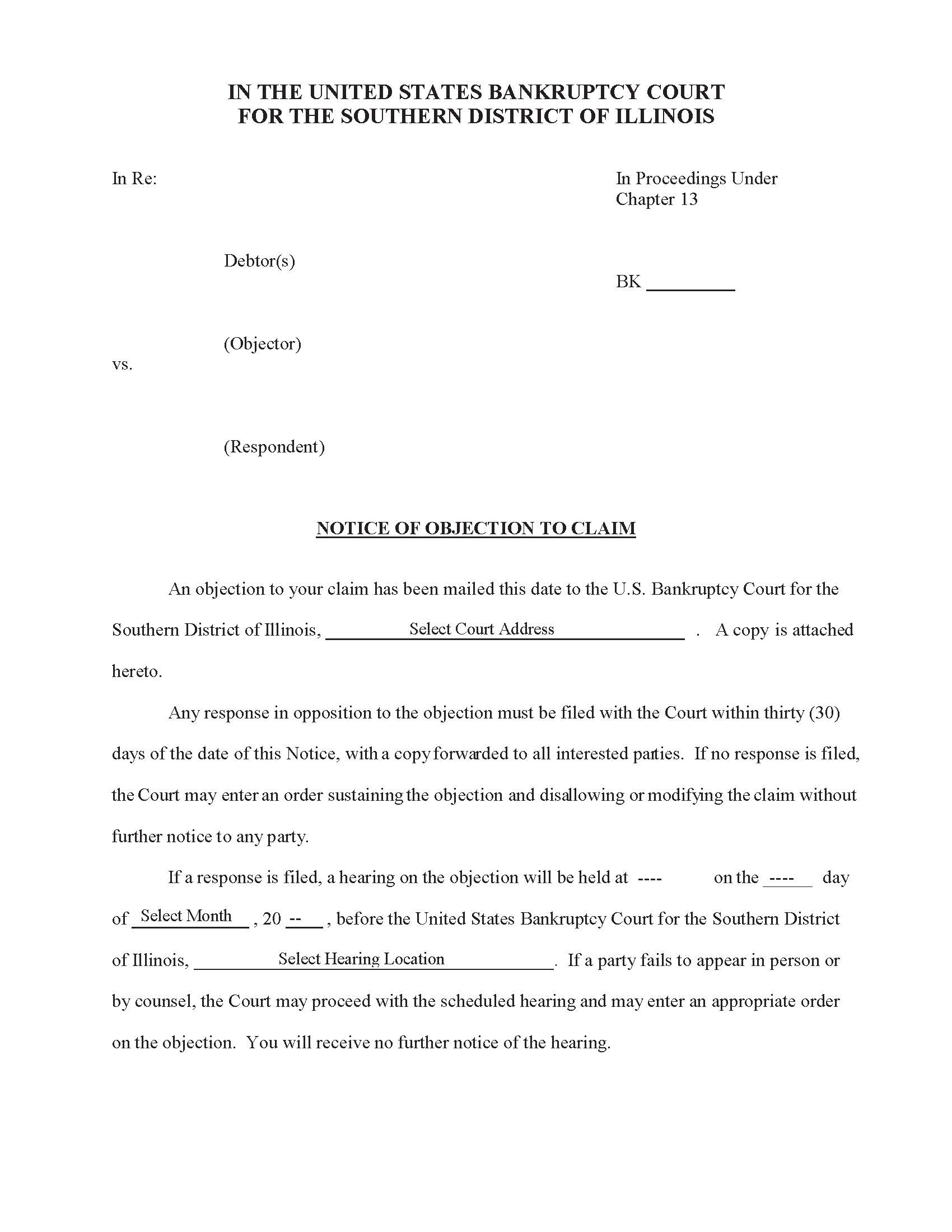 Notice Of Objection To Claim {ILSB NOC} | Pdf Fpdf Docx | Illinois
