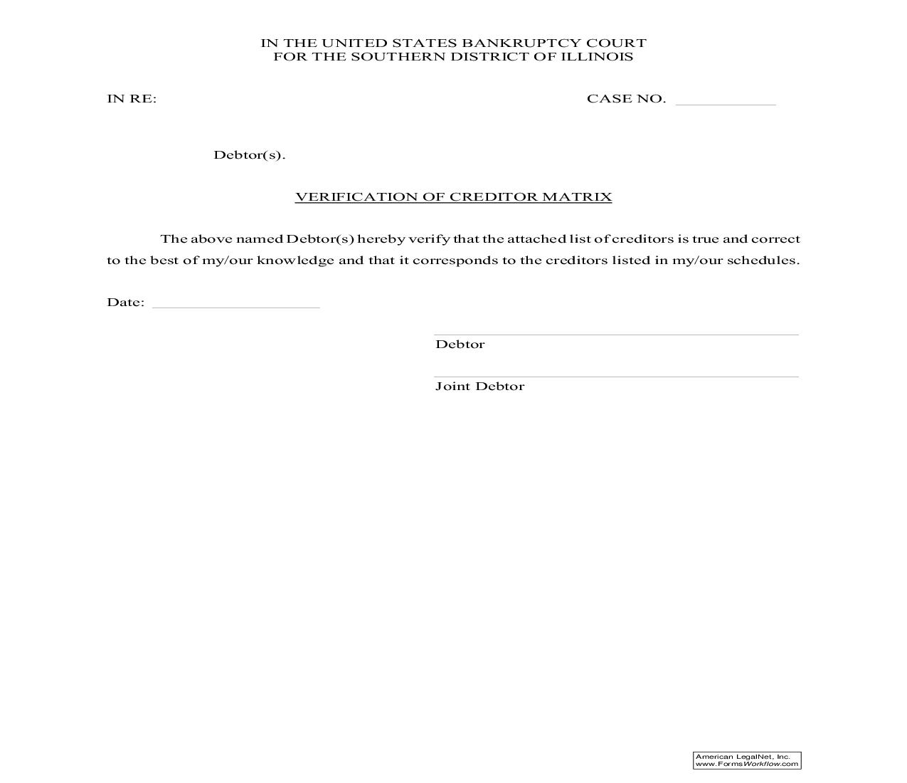 Verification Of Creditor Matrix | Pdf Fpdf Doc Docx | Illinois