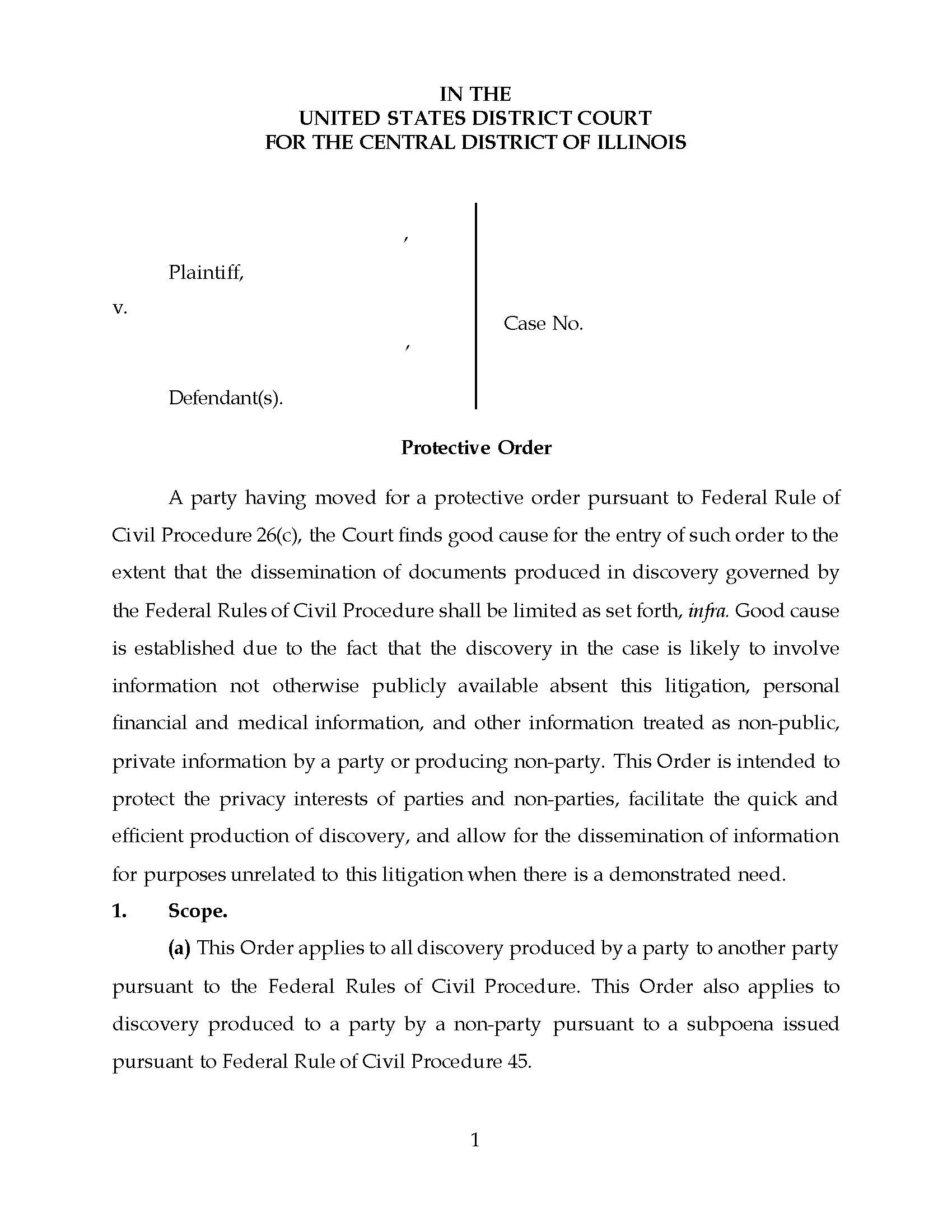 (Model) Protective Order (Mag. Judge Hawley) | Pdf Fpdf Docx | Illinois