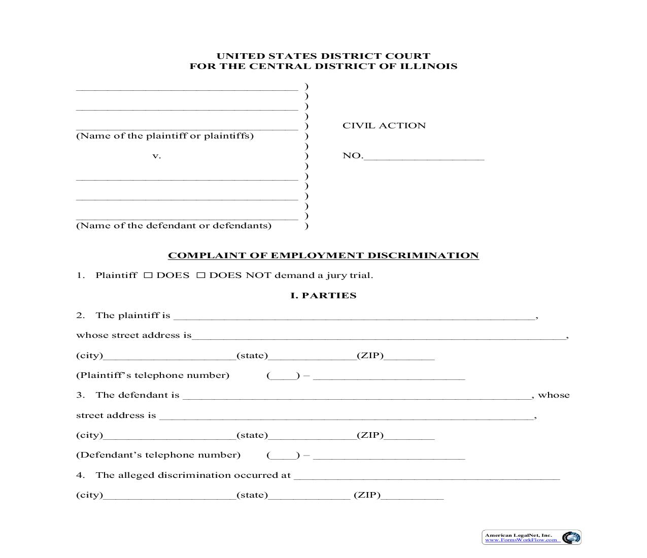 Complaint Of Employment Discrimination | Pdf Fpdf Doc Docx | Illinois