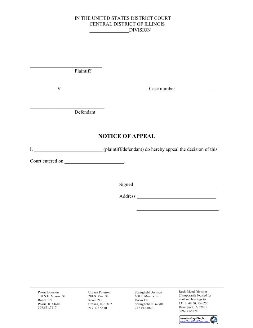 Notice Of Appeal Civil {ILCD NOAC} | Pdf Fpdf Docx | Illinois
