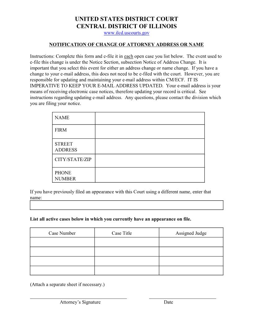 Notification Of Change Of Attorney Address Or Name {ILCD NCAAN} | Pdf Fpdf Docx | Illinois