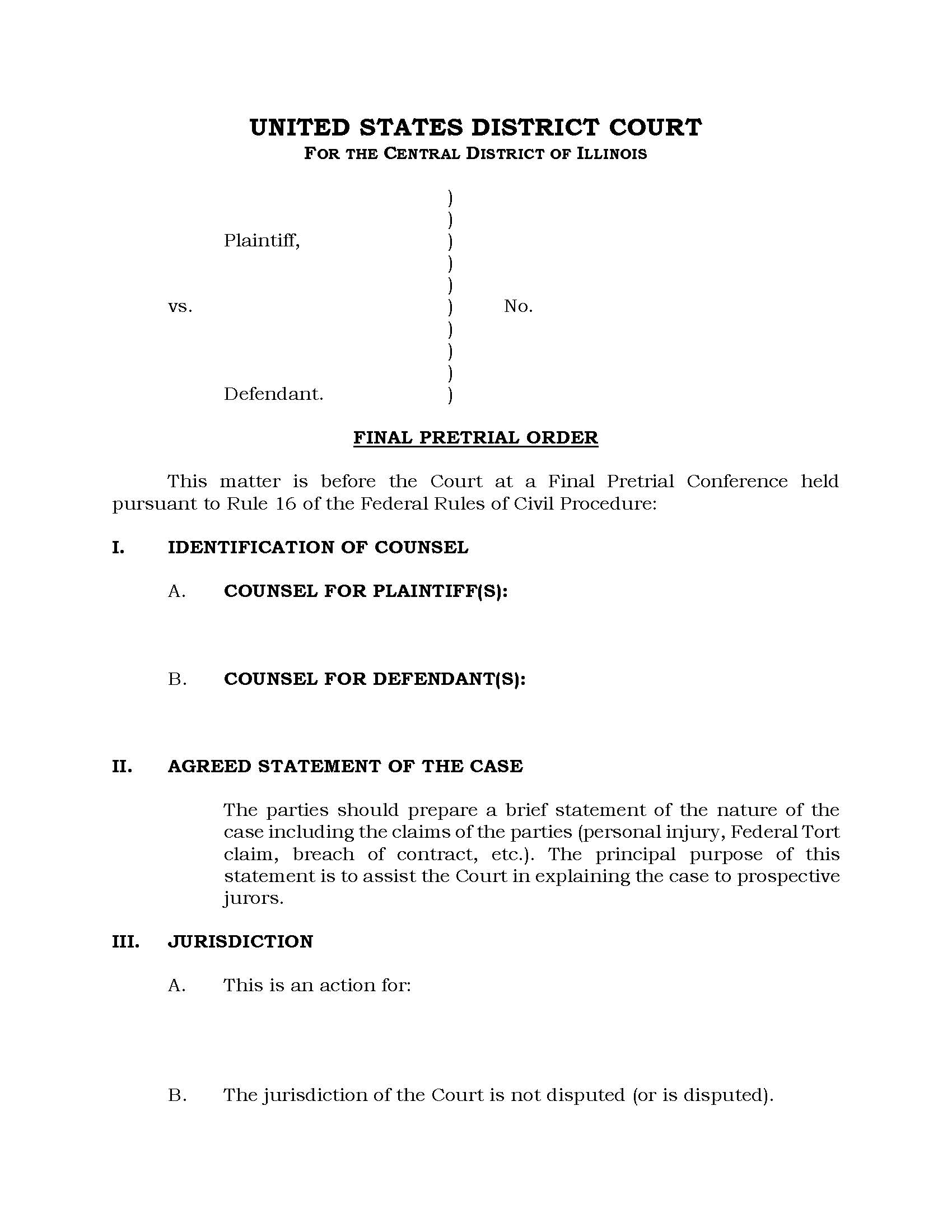 Final Pretrial Order With Witness And Exhibit Lists (Mag. Judge McNaught) | Pdf Fpdf Docx | Illinois