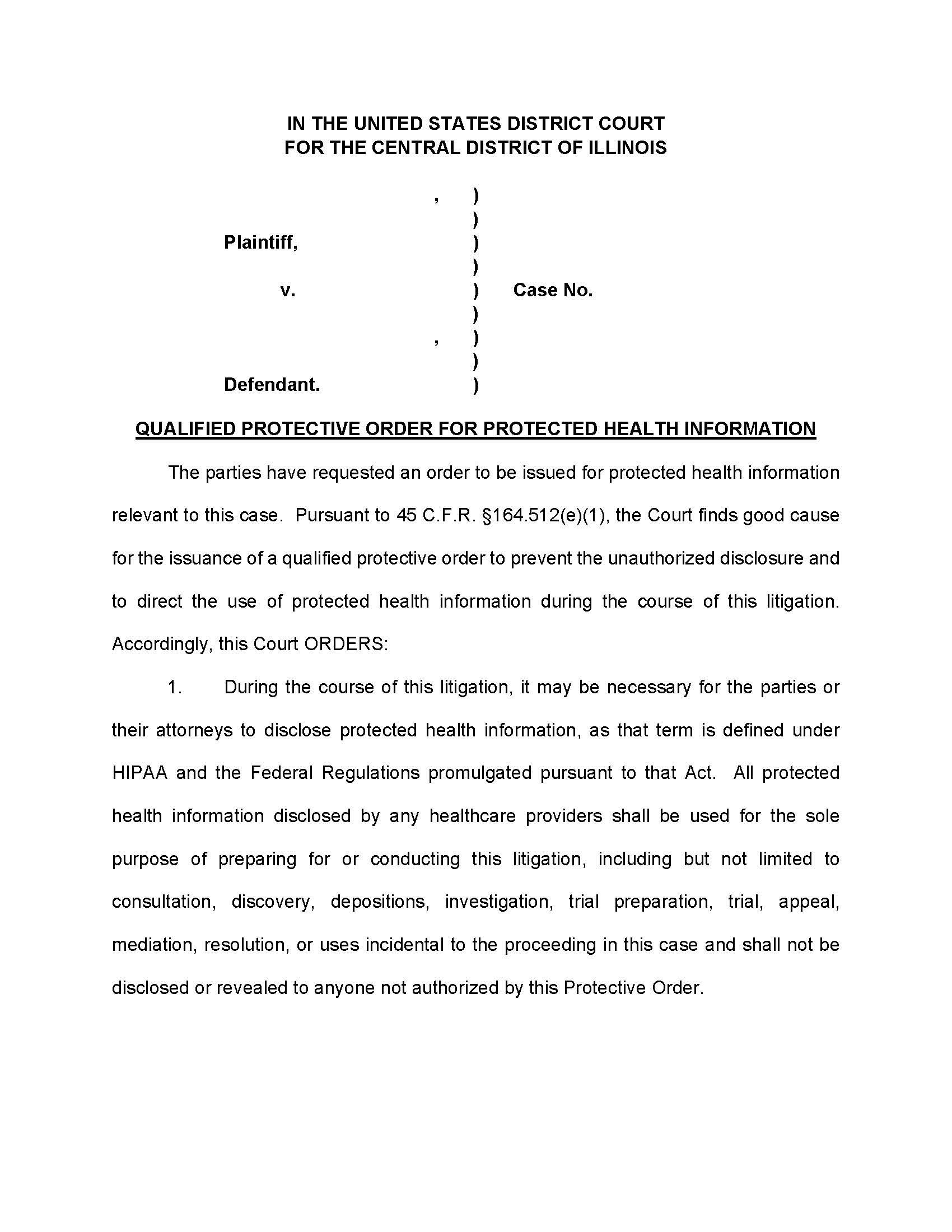Qualified Protective Order (Mag. Judge McNaught) | Pdf Fpdf Docx | Illinois