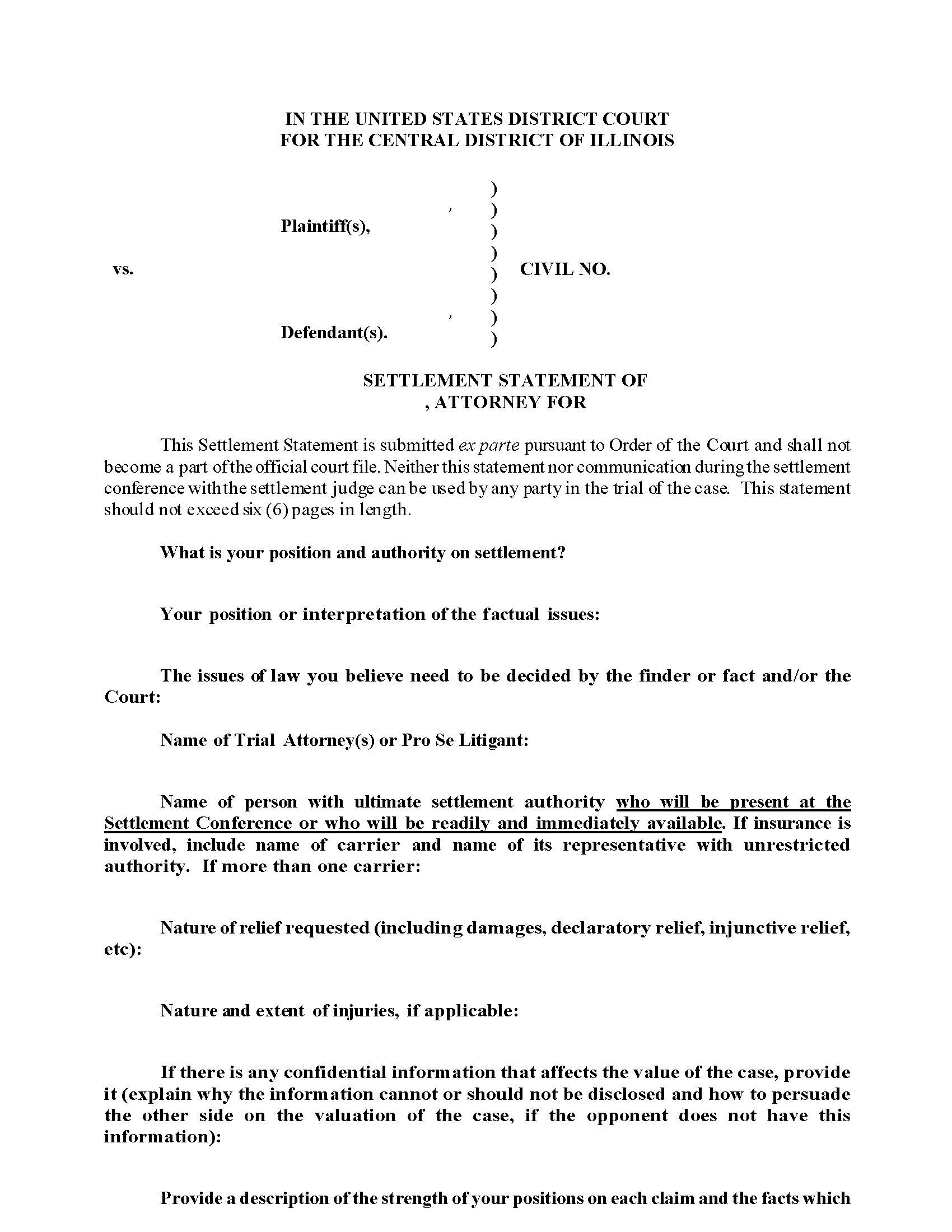 Settlement Statement (Mag. Judge McNaught) | Pdf Fpdf Docx | Illinois