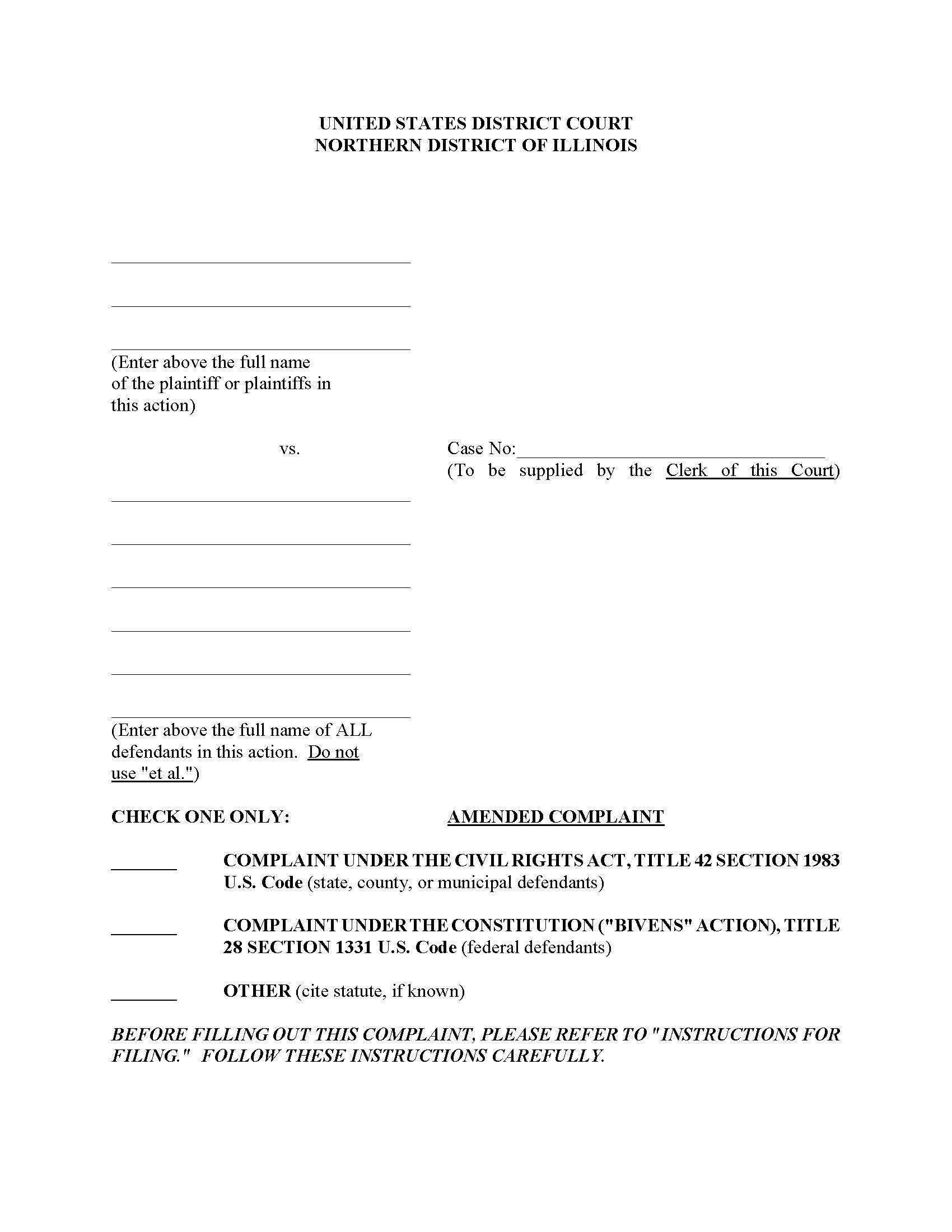 Amended Complaint Under The Civil Rights Act Or Bivens Action | Pdf Fpdf Doc Docx | Illinois
