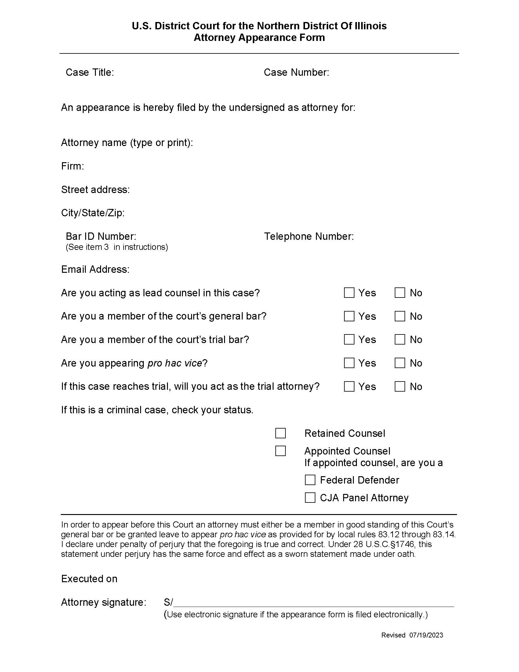 Attorney Appearance Form | Pdf Fpdf Doc Docx | Illinois