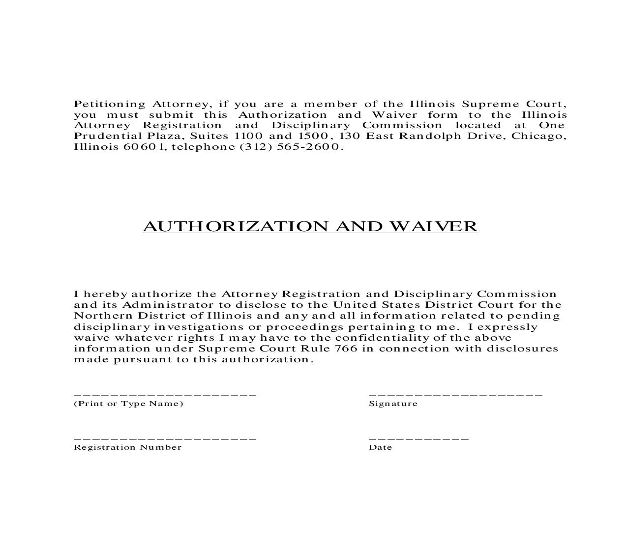 Authorization And Waiver | Pdf Fpdf Doc Docx | Illinois