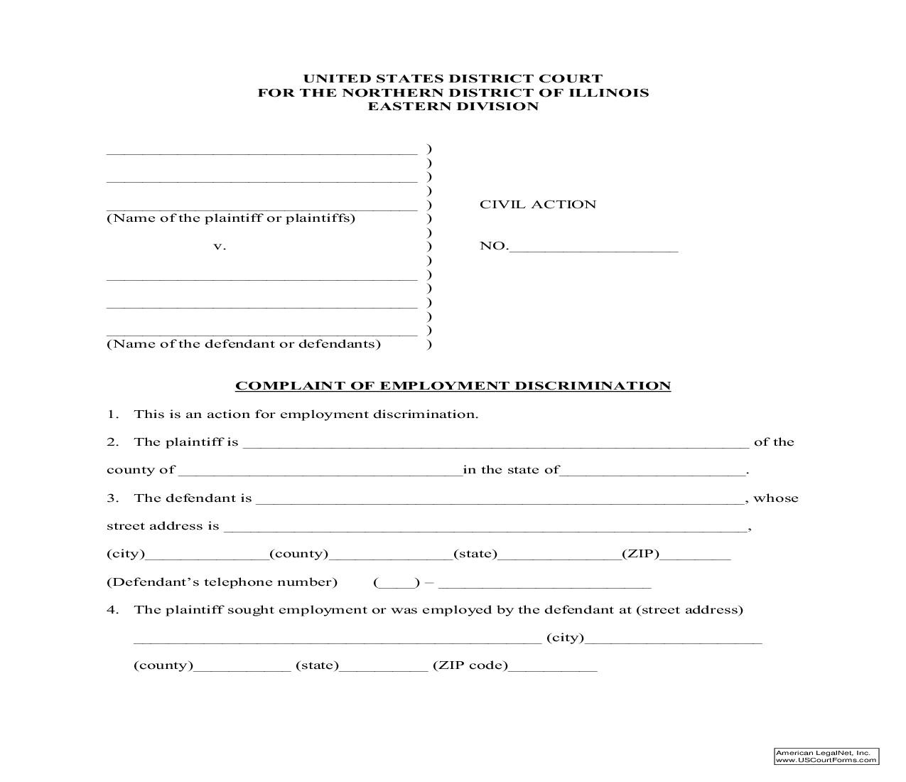 Complaint Of Employment Discrimination | Pdf Fpdf Doc Docx | Illinois