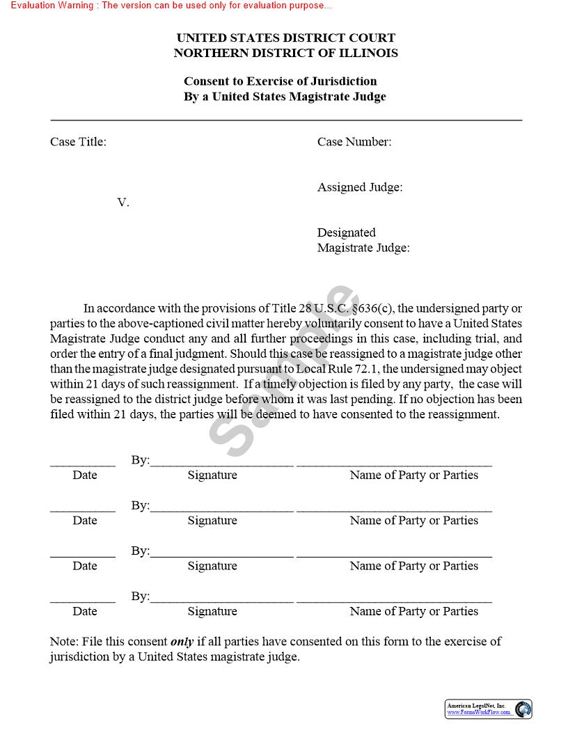 Consent To Exercise Of Jurisdiction By US Magistrate Judge | Pdf Fpdf Doc Docx | Illinois