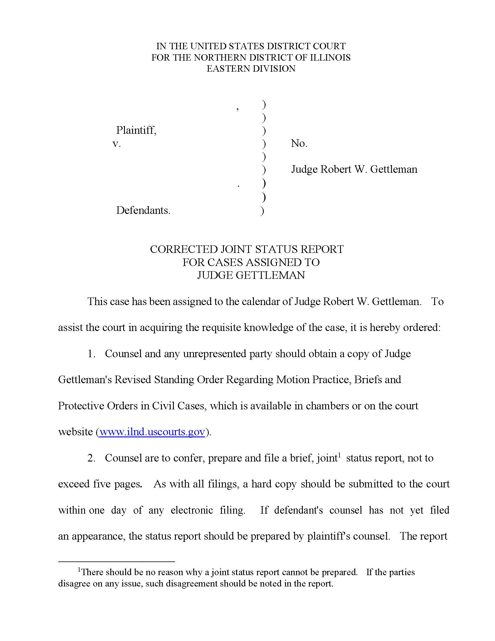 Corrected Joint Status Report For Cases Assigned To Judge Gettleman | Pdf Fpdf Docx | Illinois