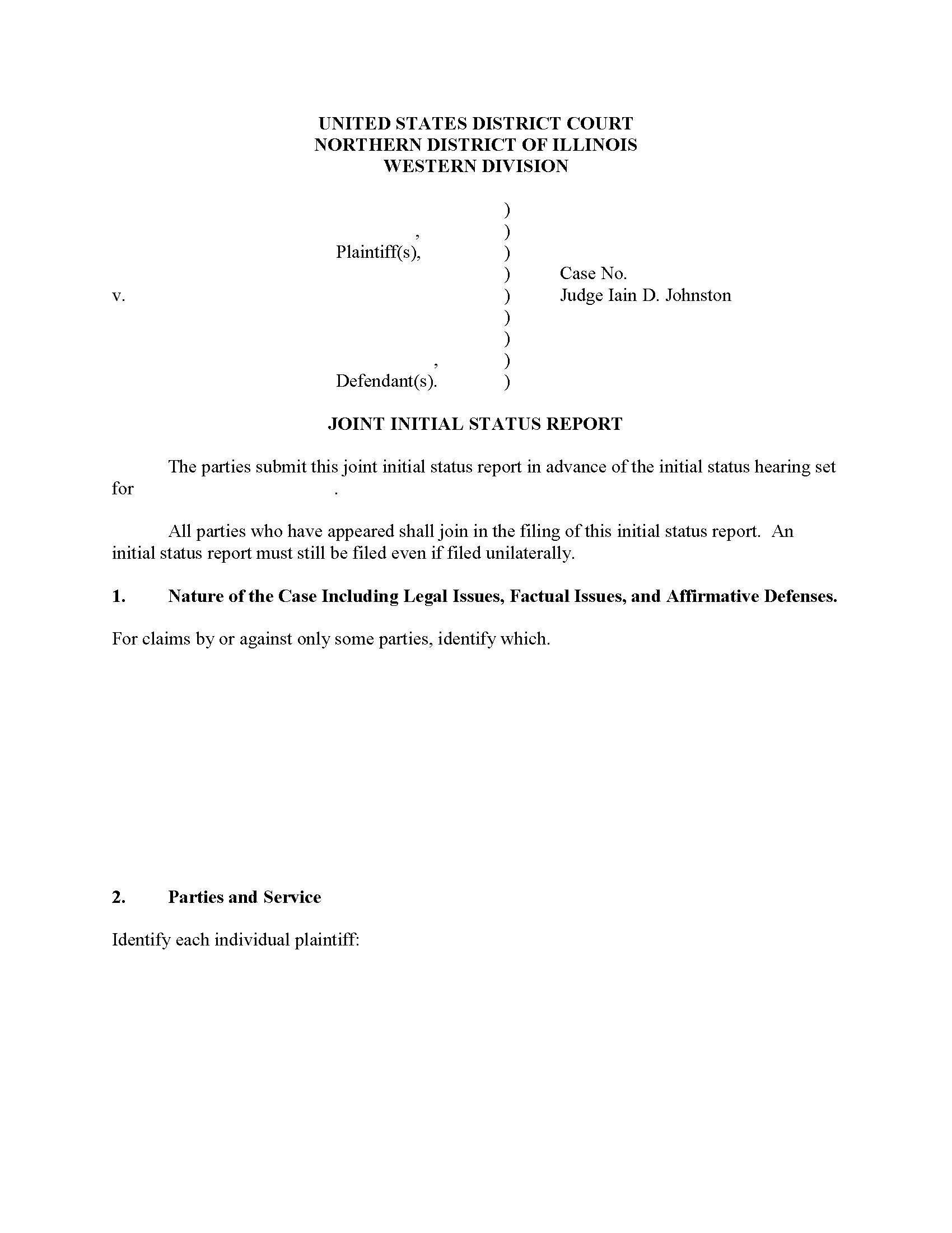 Joint Initial Status Report (Judge Johnston) | Pdf Fpdf Docx | Illinois