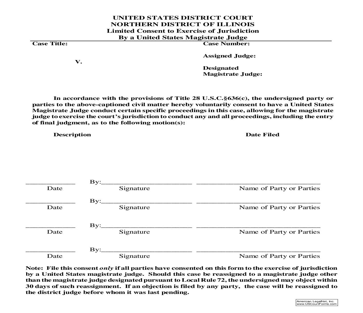 Limited Consent To Exercise Of Jurisdiction | Pdf Fpdf Doc Docx | Illinois