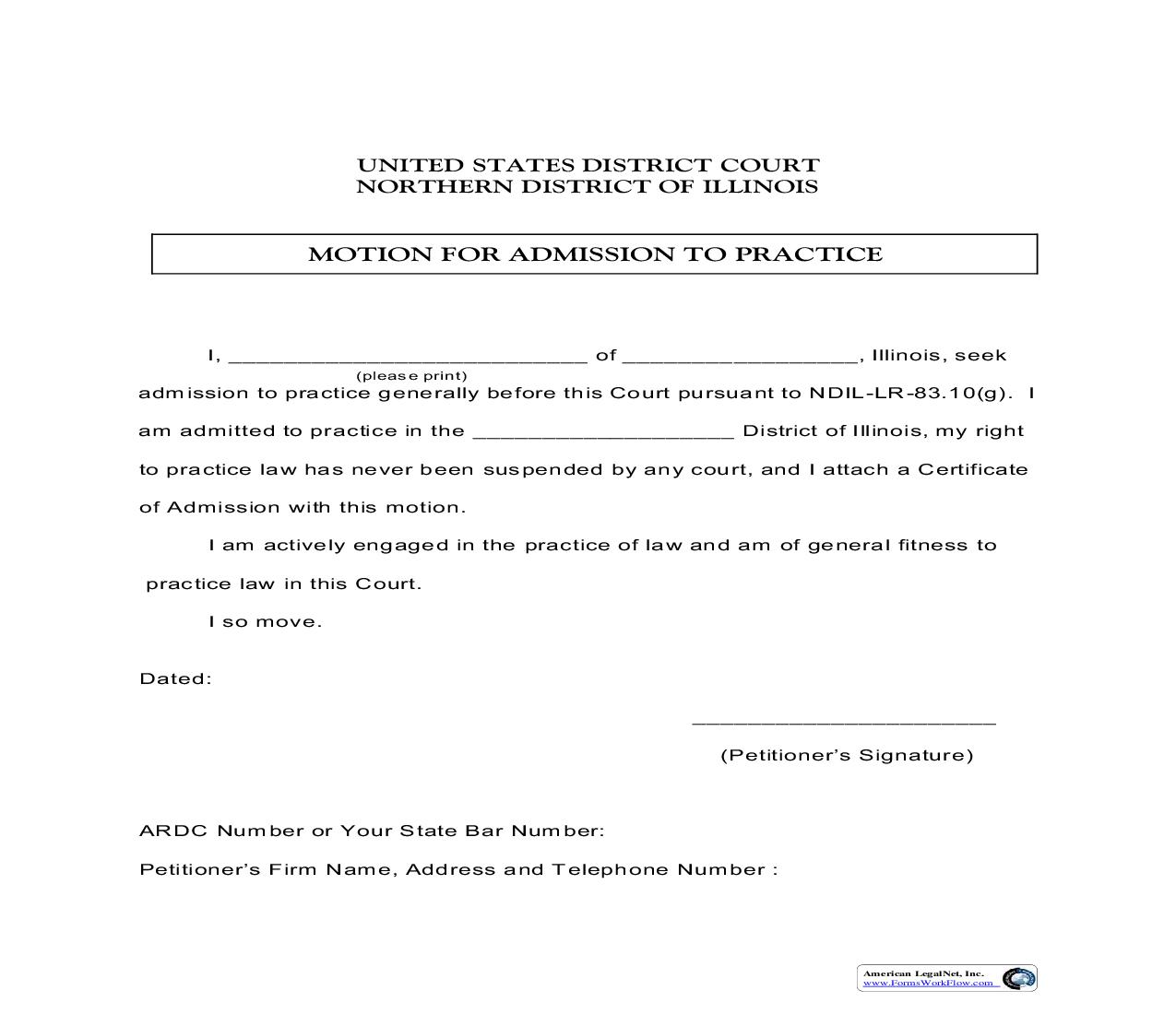 Motion For Admission To Practice | Pdf Fpdf Doc Docx | Illinois