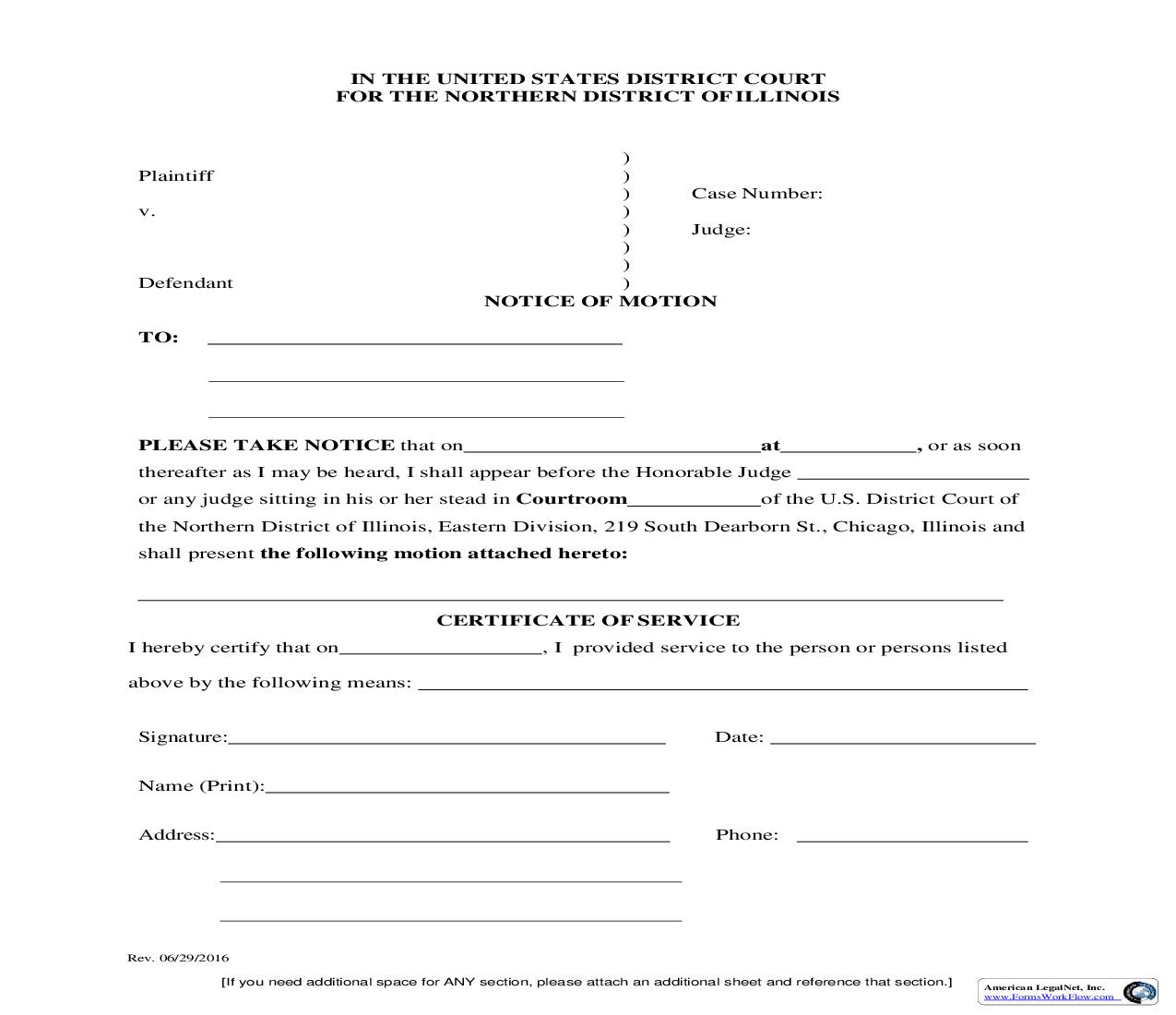 Notice Of Motion And Certificate Of Service | Pdf Fpdf Doc Docx | Illinois