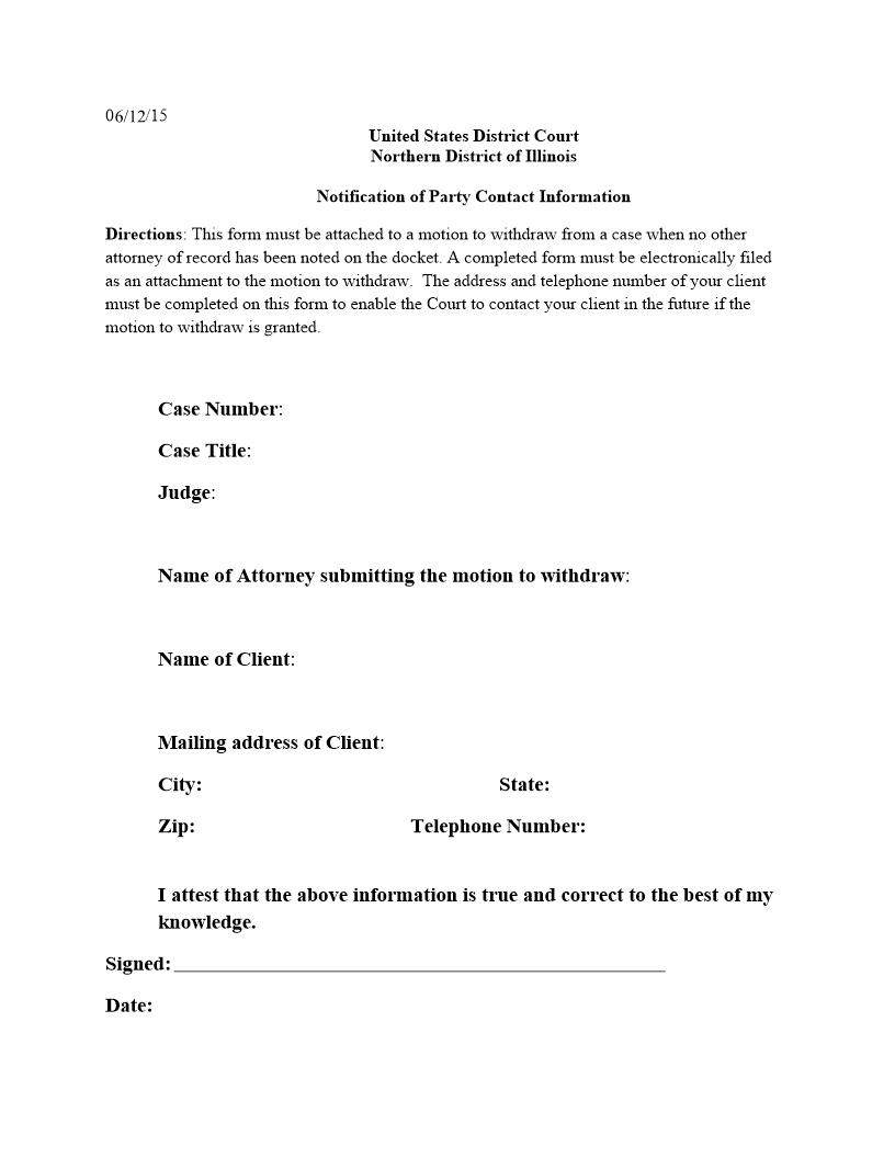 Notice Of Party Contact Information {ILND NPCI} | Pdf Fpdf Docx | Illinois