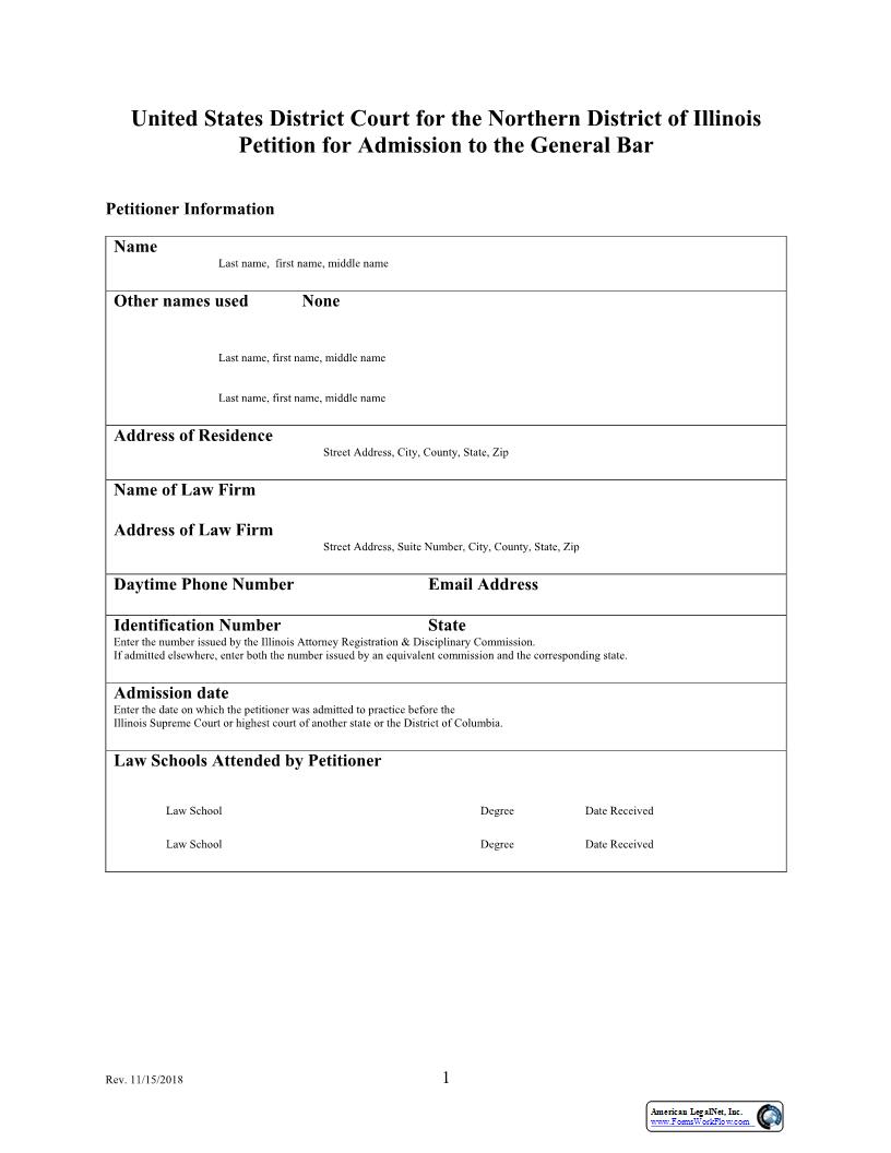 Petition For Admission To The General Bar | Pdf Fpdf Docx | Illinois