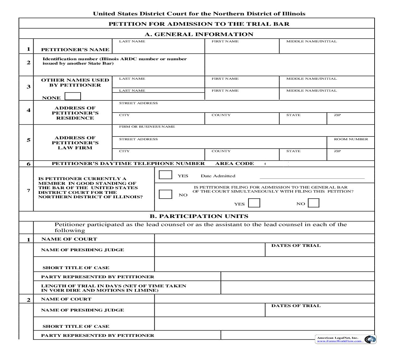 Petition For Admission To The Trial Bar | Pdf Fpdf Doc Docx | Illinois