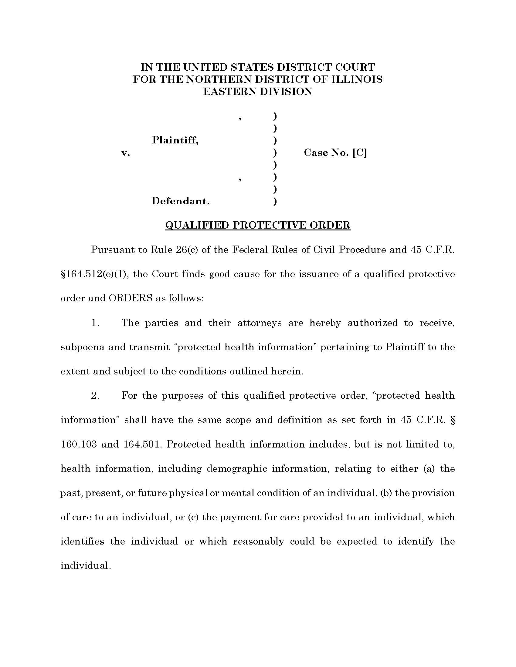 Qualified Protective Order (HIPAA - Mag. Judge Shain) {QPO_HIPAA-S} | Pdf Fpdf Docx | Illinois