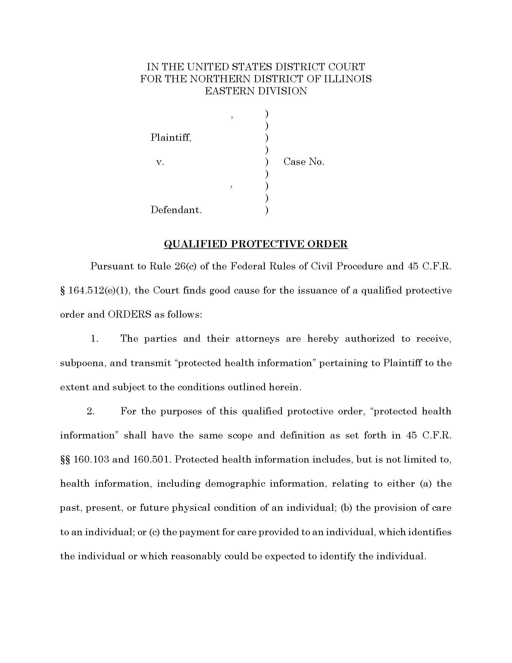 Qualified Protective Order (HIPAA - Sample) (Mag. Judge Appenteng) | Pdf Fpdf Docx | Illinois