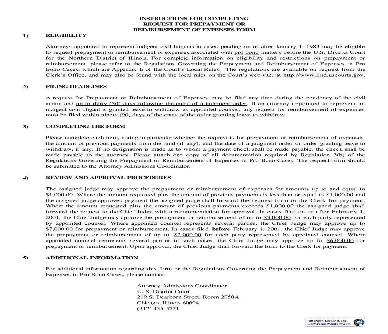 Request For Prepayment Or Reimbursement Of Expenses | Pdf Fpdf Doc Docx | Illinois