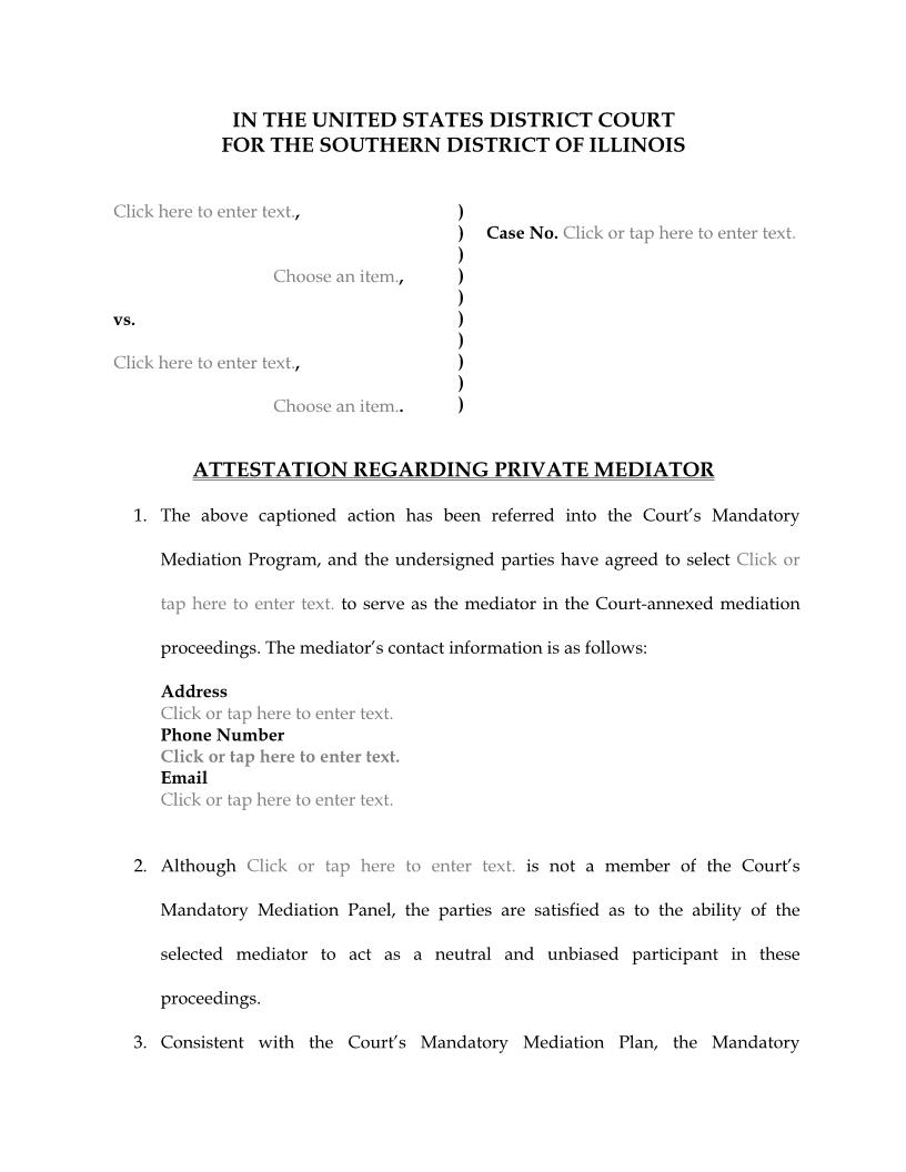 Attestation Regarding Private Mediator | Pdf Fpdf Docx | Illinois