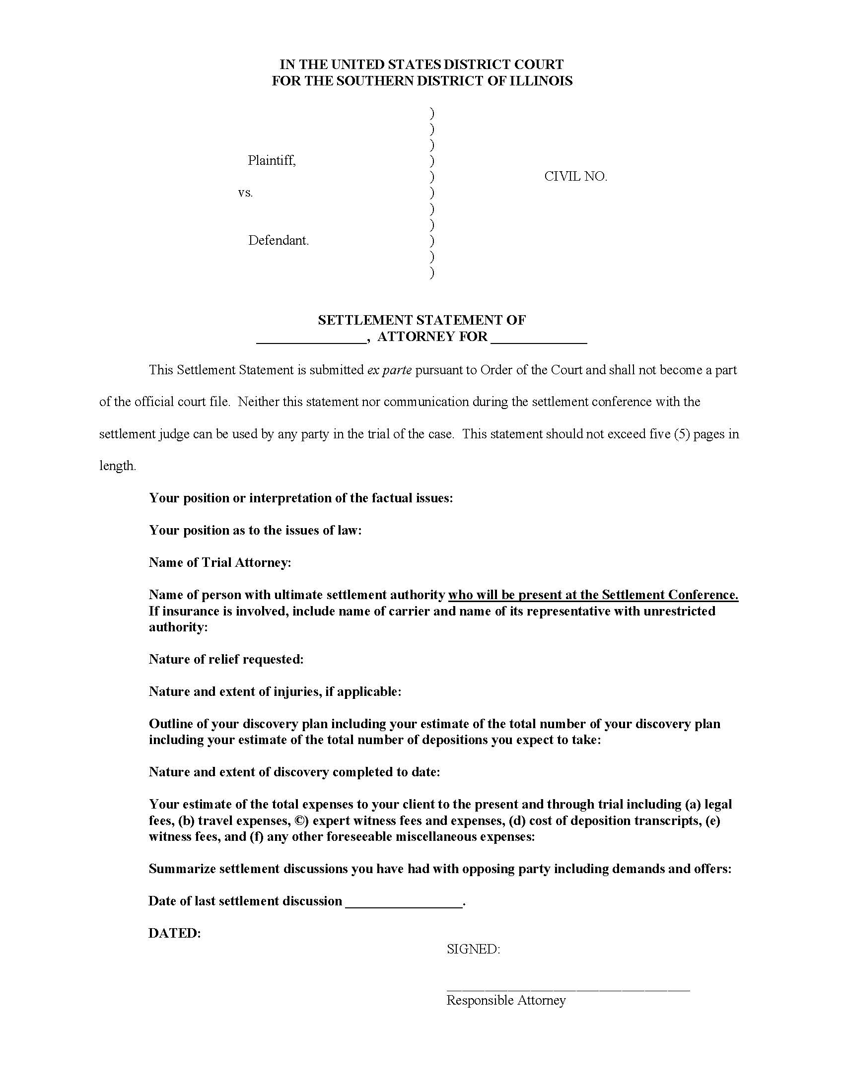 Attorneys Settlement Statement (Judges Daly Beatty and Sison) | Pdf Fpdf Doc Docx | Illinois