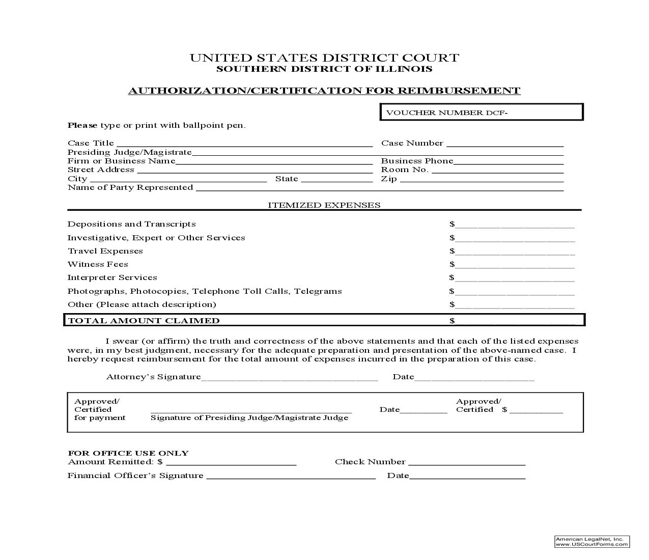 Authorization-Certification For Reimbursement | Pdf Fpdf Doc Docx | Illinois