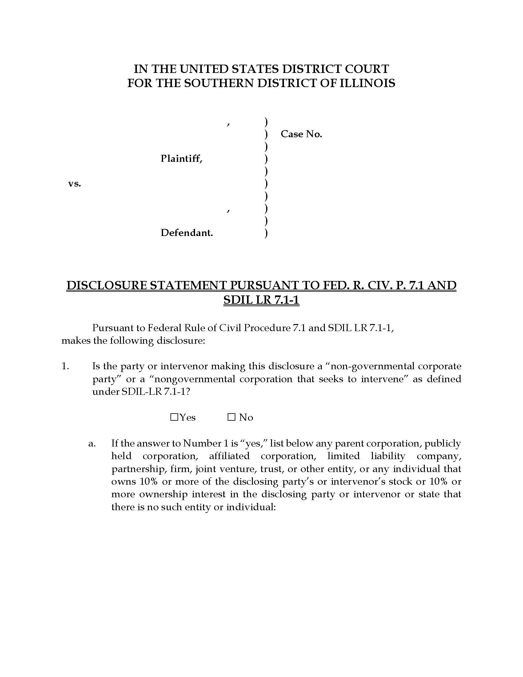 Disclosure Statement Pursuant To Federal And SDIL Rule7.1 | Pdf Fpdf Docx | Illinois
