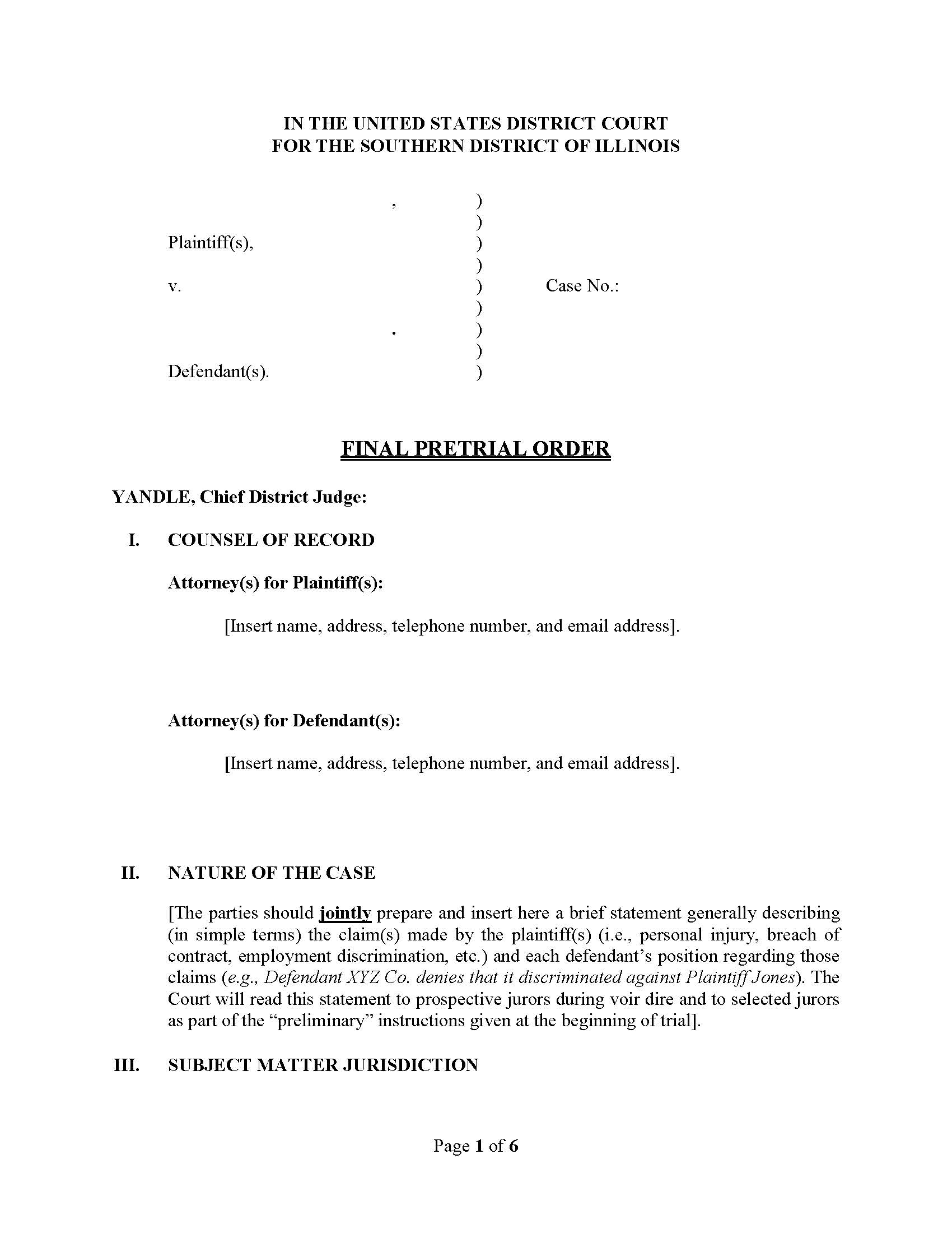 Final Pretrial Order (Judge Yandle) | Pdf Fpdf Docx | Illinois