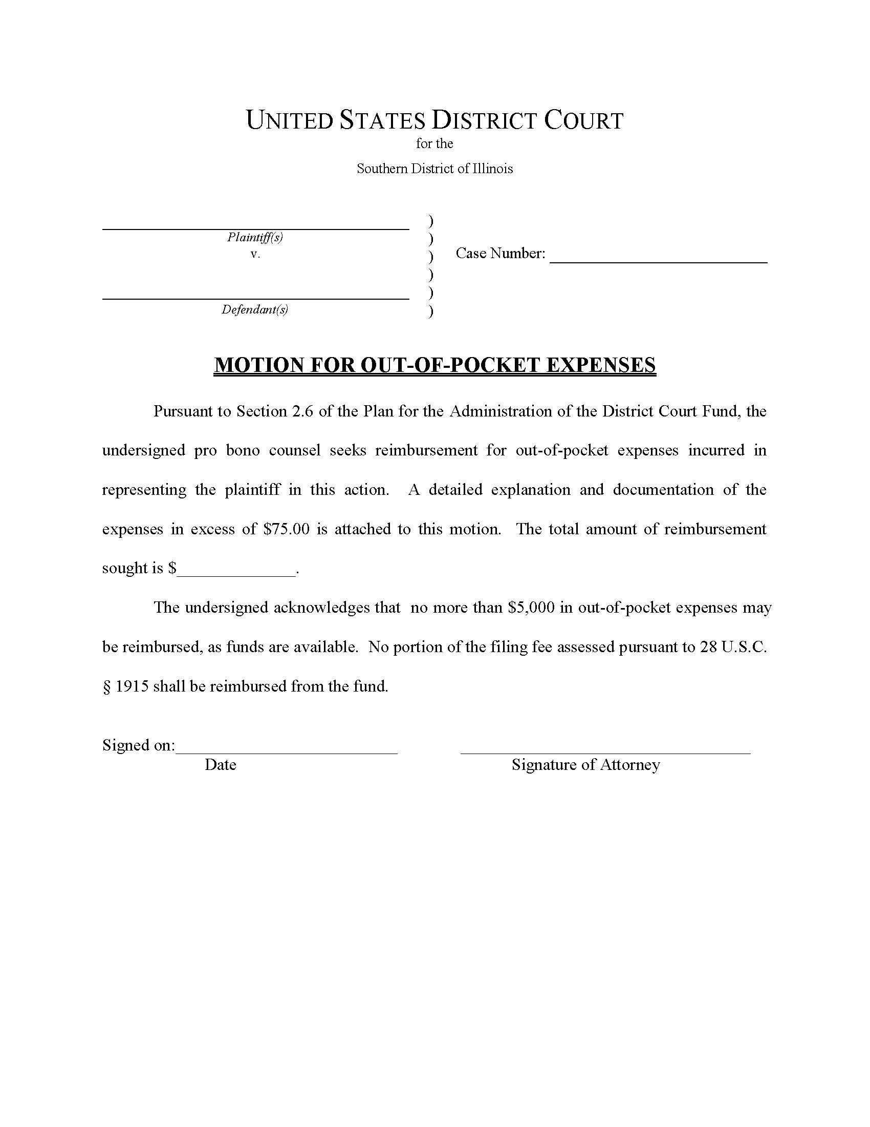 Motion For Out-Of-Pocket Expenses {ILSD MOOPE} | Pdf Fpdf Docx | Illinois