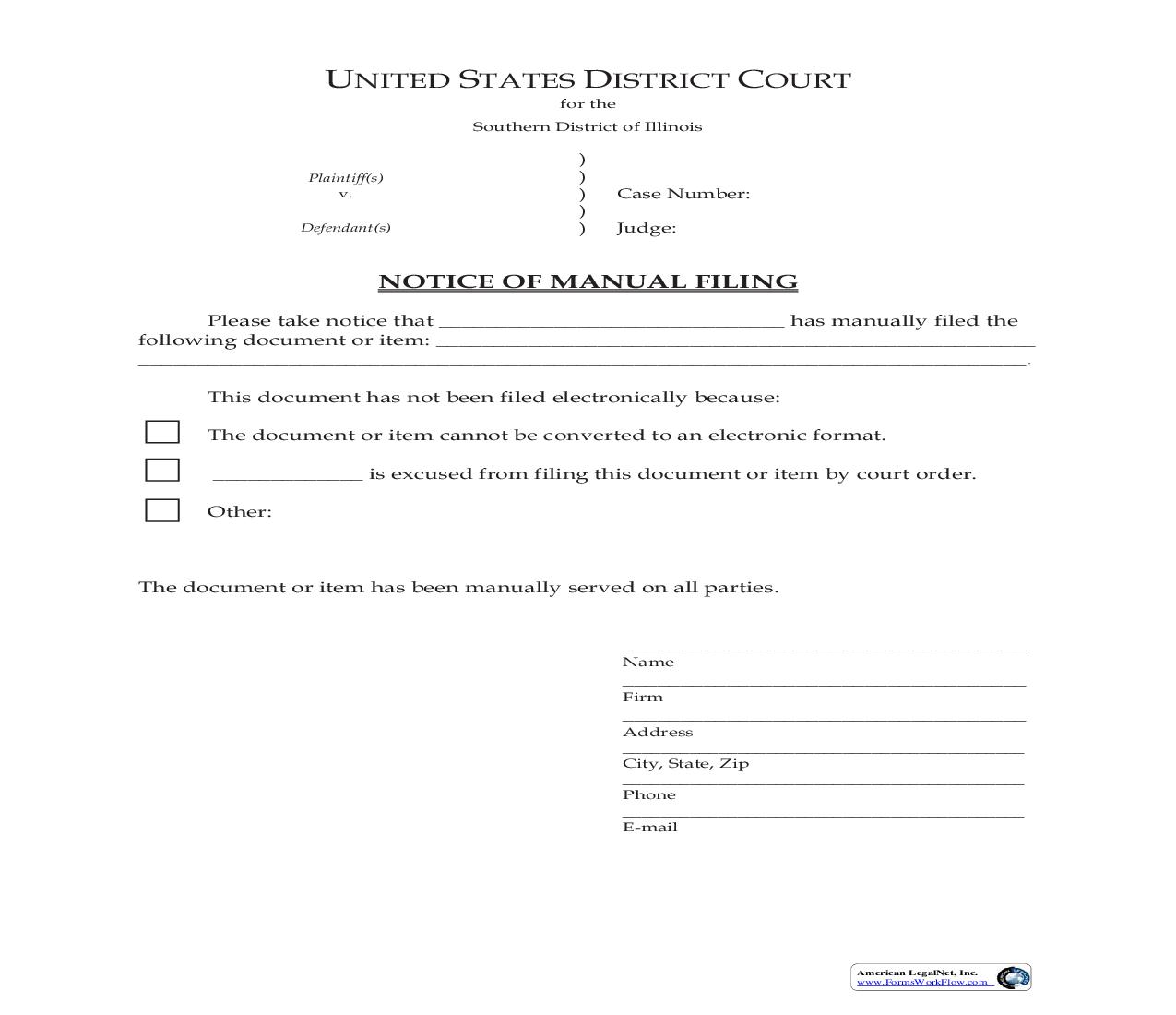 Notice Of Manual Filing | Pdf Fpdf Doc Docx | Illinois