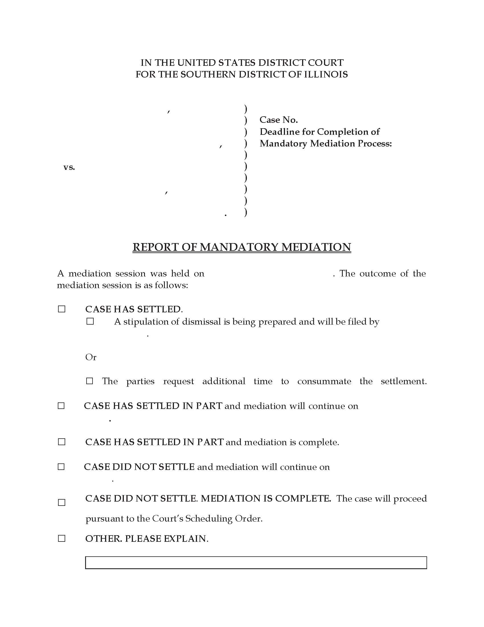Report Of Mandatory Mediation | Pdf Fpdf Docx | Illinois