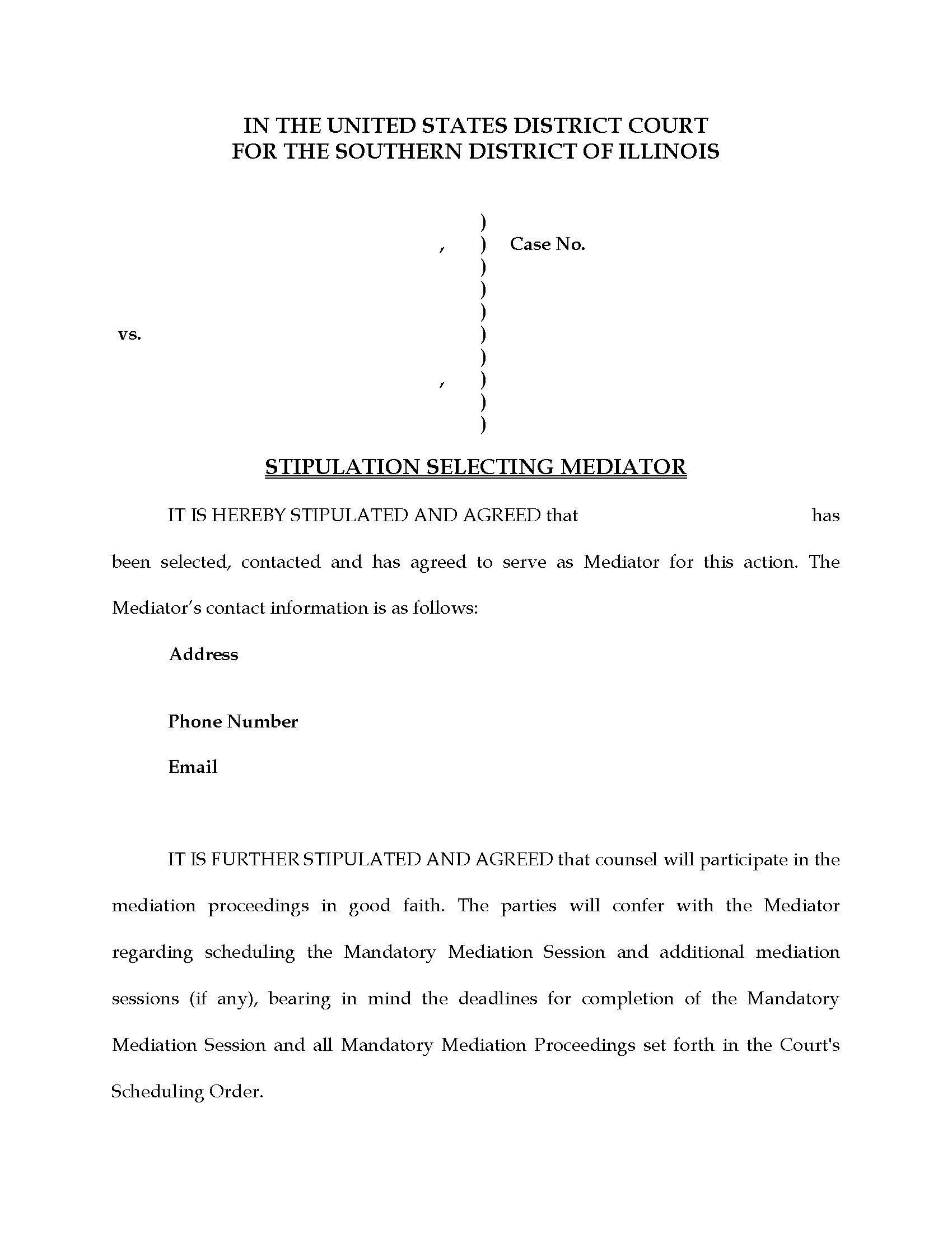 Stipulation Selecting Mediator | Pdf Fpdf Docx | Illinois