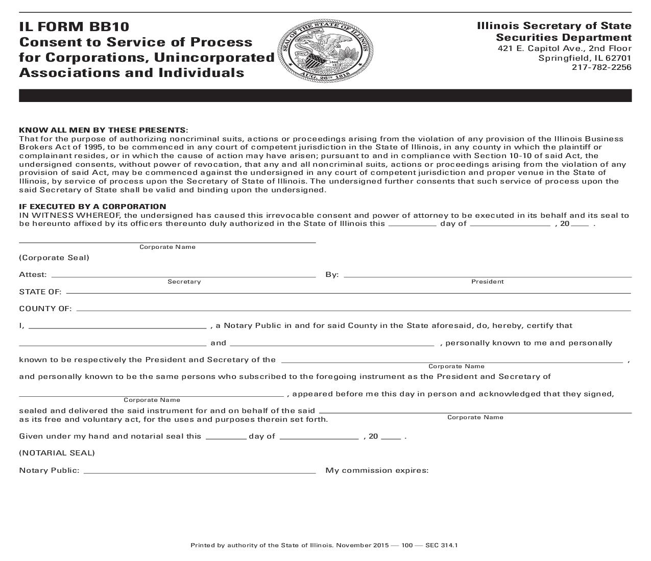 Consent To Service Of Process {BB10} | Pdf Fpdf Doc Docx | Illinois