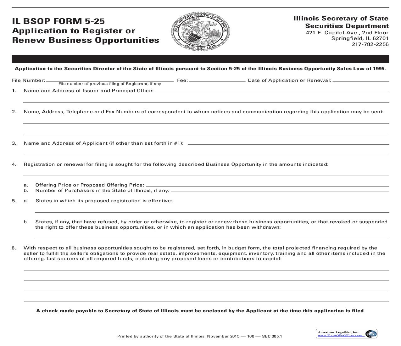 Application To Register Or Renew Business Opportunities {5-25} | Pdf Fpdf Doc Docx | Illinois